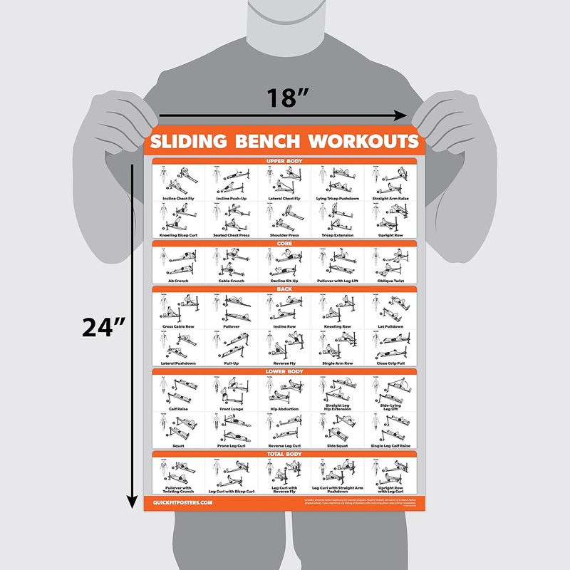 Palace Learning QUICKFIT Sliding Bench Workout Poster - Compatible with Total Gym, Weider Ultimate Body Works - Incline Bench Exercise Chart (LAMINATED, 18" x 24") - Image 2