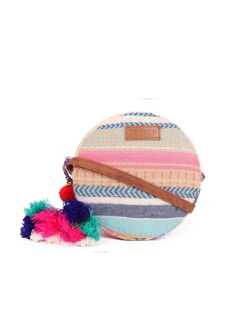 ASTRID Round Textured Sling Bag For Girls With Zip And Completely Biodegradable - Image 1