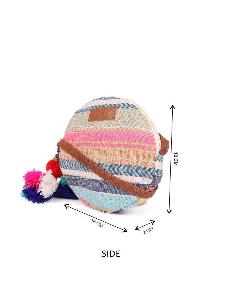 ASTRID Round Textured Sling Bag For Girls With Zip And Completely Biodegradable - Image 3