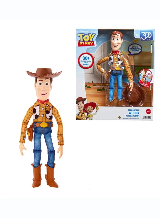 Mattel Disney Pixar Toy Story Talking Woody Action Figure & Accessory, Roundup Fun 12-inch Collectible with 30+ Sounds & Phrases​​​