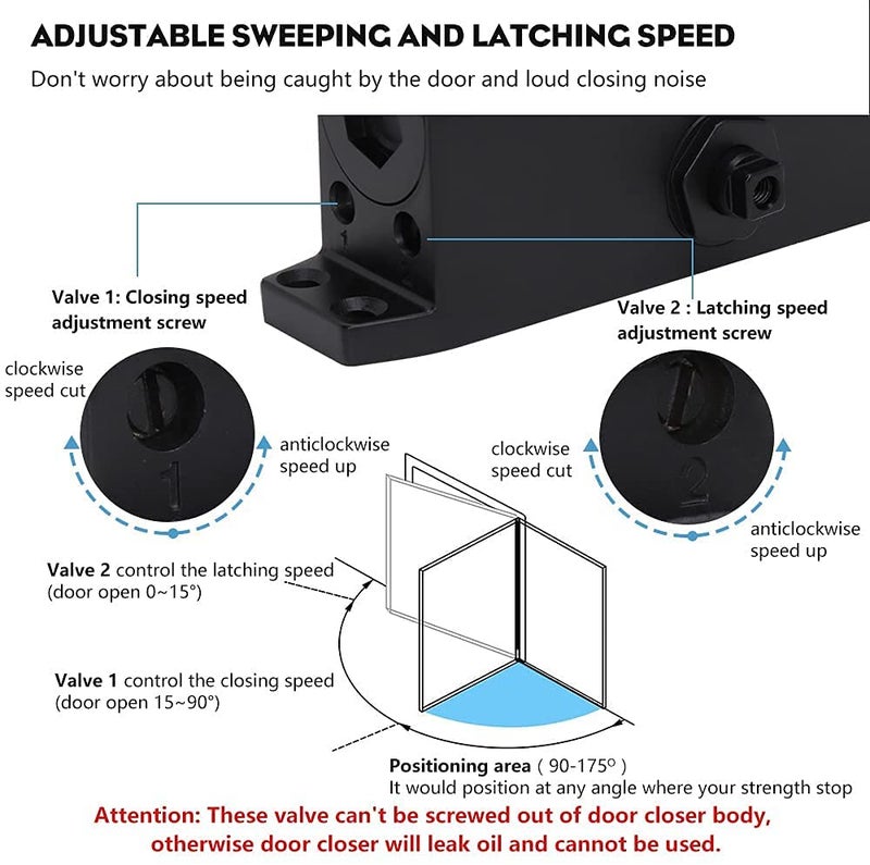 Marie Hold Open Door Closer Applies Regular,Top Jamb Mounting,Adjustable Automatic Size 2 Door Closer for 55-99 lbs Residential and Commercial Light Doors - Image 4