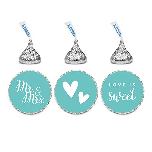 Andaz Press Chocolate Drop Labels Trio, Fits Hershey's Kisses, Wedding Mr. & Mrs., Diamond Blue, 216-Pack - Image 1
