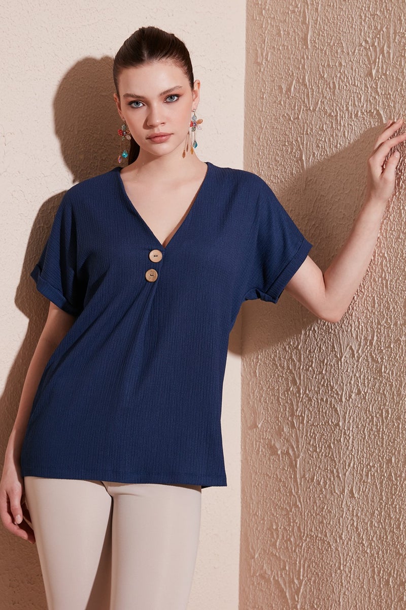 Lela Button Detailed V-Neck Blouse Women's Blouse 5865567  - Image 1