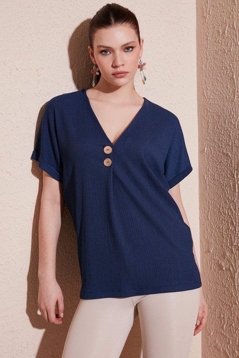 Lela Button Detailed V-Neck Blouse Women's Blouse 5865567  - Image 2