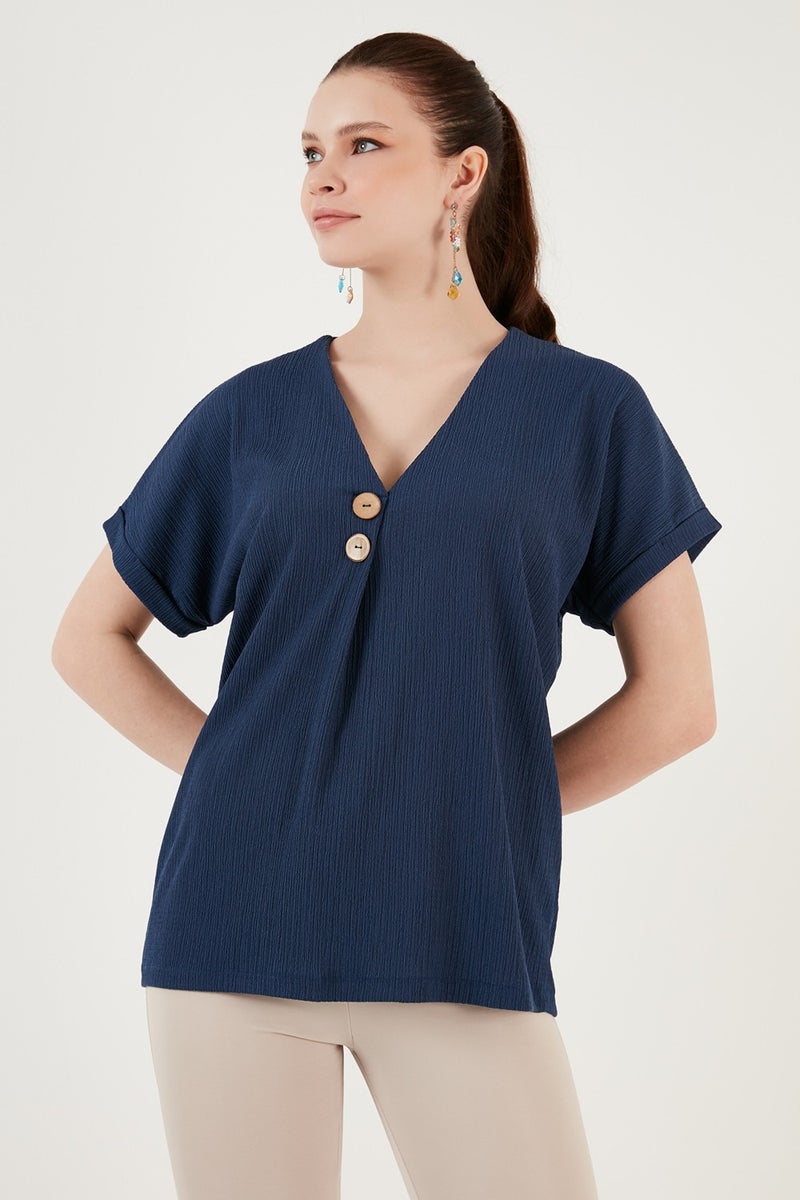 Lela Button Detailed V-Neck Blouse Women's Blouse 5865567  - Image 3