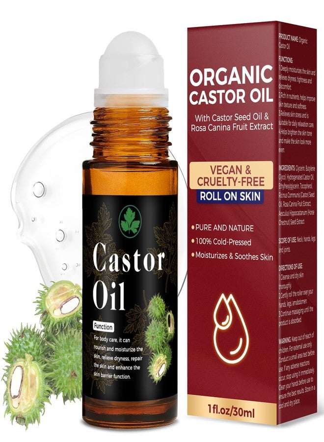 Melanther Organic Castor Oil Roll On – 30ml (1 fl. oz Pure Cold Pressed Roll On Castor Oil Organic, Castor Oil Roller Ball for Skin, Scalp, Neck, Hands, Joints, Waist & Belly Moisturizing Care - Image 1