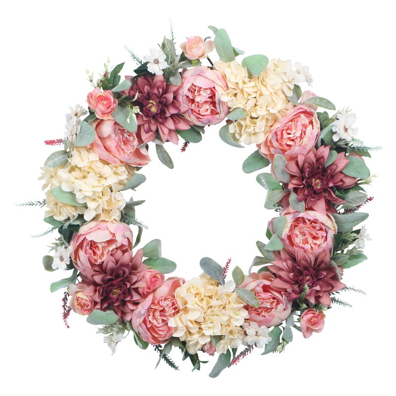 lokeisna 24" Front Door Wreath, Pink Peony Hydrangea Wreath, Summer Floral Bud Wreath for Indoor Outdoor Homer, Wedding, Mother’s Day, Thanksgiving - Image 1