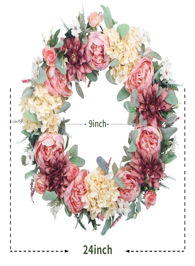 lokeisna 24" Front Door Wreath, Pink Peony Hydrangea Wreath, Summer Floral Bud Wreath for Indoor Outdoor Homer, Wedding, Mother’s Day, Thanksgiving - Image 2