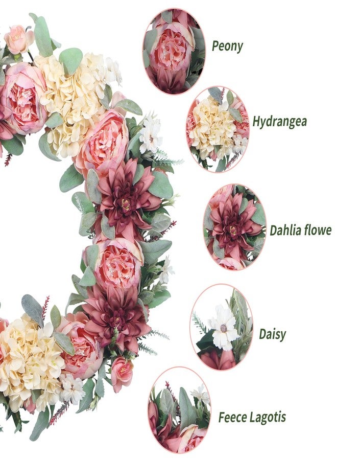 lokeisna 24" Front Door Wreath, Pink Peony Hydrangea Wreath, Summer Floral Bud Wreath for Indoor Outdoor Homer, Wedding, Mother’s Day, Thanksgiving - Image 3