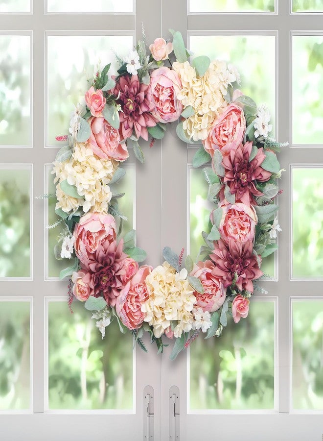 lokeisna 24" Front Door Wreath, Pink Peony Hydrangea Wreath, Summer Floral Bud Wreath for Indoor Outdoor Homer, Wedding, Mother’s Day, Thanksgiving - Image 5