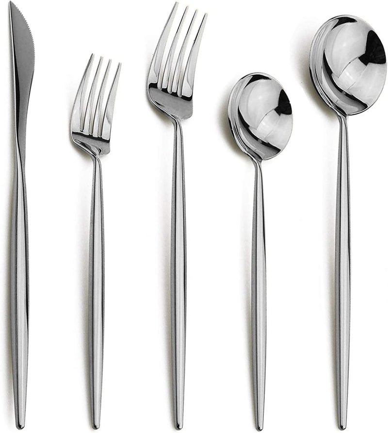 JANKNG 20Pieces 1810 Stainless Steel Silverware Set Mirror Polishing SilverFlatware Set  Kitchen Knife Fork Spoon Utensils Service for 4