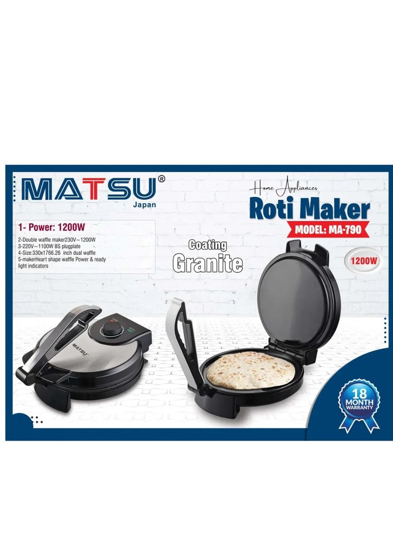 Generic MATSU 10-Inch Electric Roti Maker – 1200W Non-Stick Chapati Press for Home Use – Stainless Steel Flatbread Maker with Adjustable Temperature Control – Dual Indicator Lights – Cool-Touch Handle – Safety Lock – Easy to Clean – 220-240V Kitchen Appliance for UAE  - Image 2