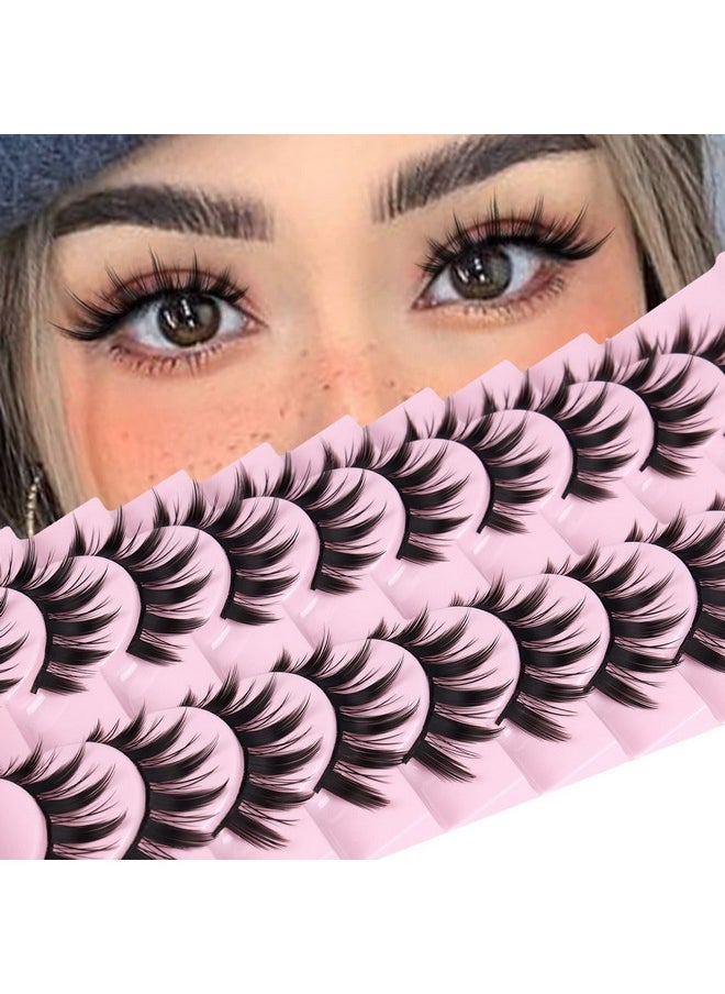 FANXITON False Eyelashes 10 Pairs Manga Lashes Japanese Style Anime Thick Cosplay Lashes Natural Look 16Mm Spiky 8D Wispy Faux Mink Lashes Full Strip Doll Lashes By Fanxiton  - Image 1