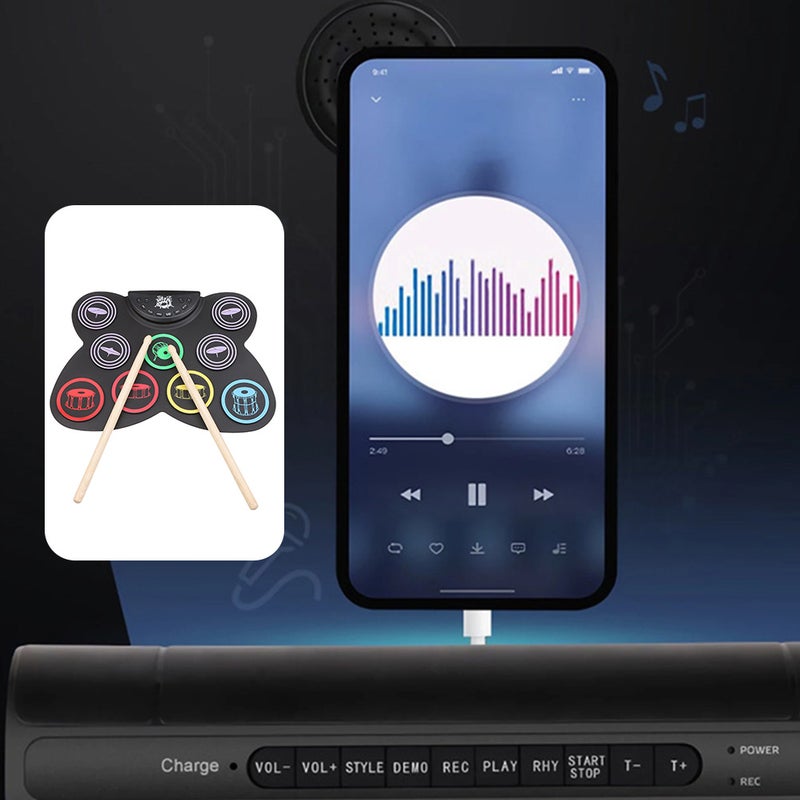 🎸 طقم طبول إلكترونية تصميم قابل للطي مع خاصية التسجيل والتشغيل قياس ٤٠ في ٢٨ في ٢ ٥ سنتيمتر مجموعة واحدة - Image 3
