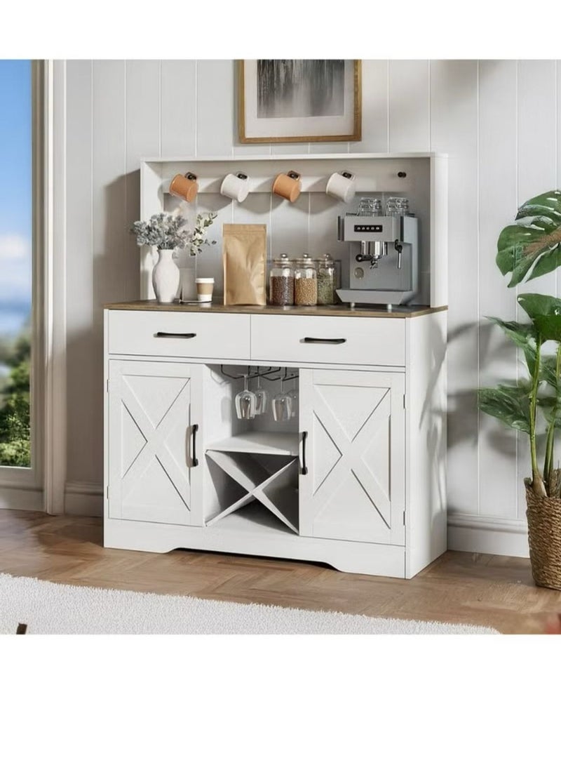 EXPERT Multipurpose Sideboard and Buffet Table for Kitchen and Living Room, Kitchen and Dining Room Console Cabinet, Large Kitchen Storage Cabinet with 2 Drawers, 2 Cabinets, 2 Shelves and High Hanging Shelf 106*40*130cm White - Image 2