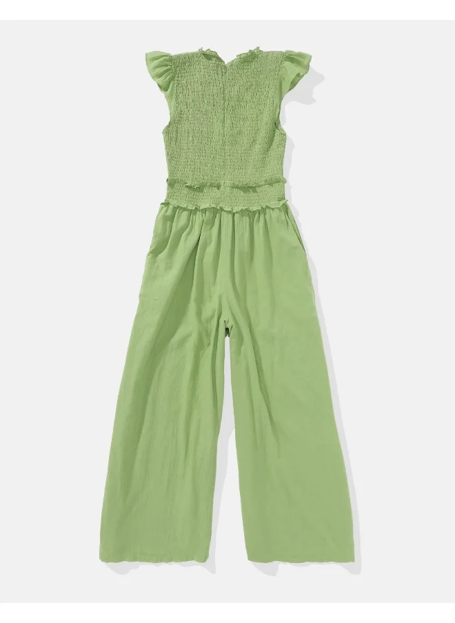 امريكان ايجل AE Ruffle Sleeve Smocked Jumpsuit