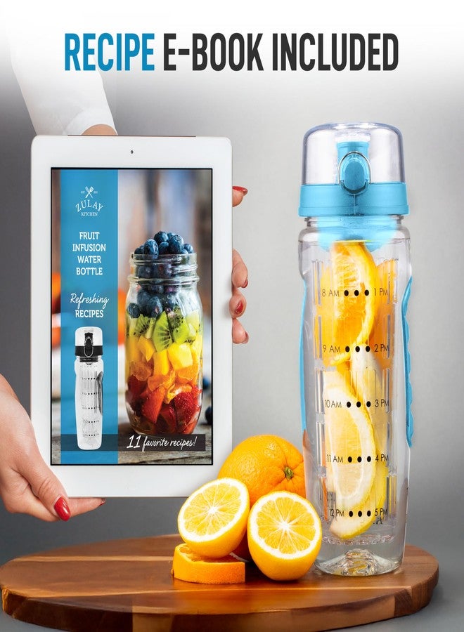 Zulay Kitchen 34 oz Large, Leakproof Fruit Infuser Water Bottle with Anti-Slip Grip - Men and Women's Ideal Fitness Gift Or For Gym, Camping, and Travel - Lake Blue - Image 3