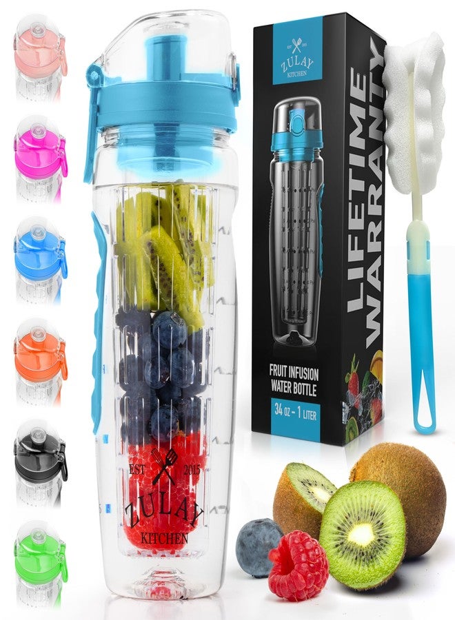 Zulay Kitchen 34 oz Large, Leakproof Fruit Infuser Water Bottle with Anti-Slip Grip - Men and Women's Ideal Fitness Gift Or For Gym, Camping, and Travel - Lake Blue - Image 1