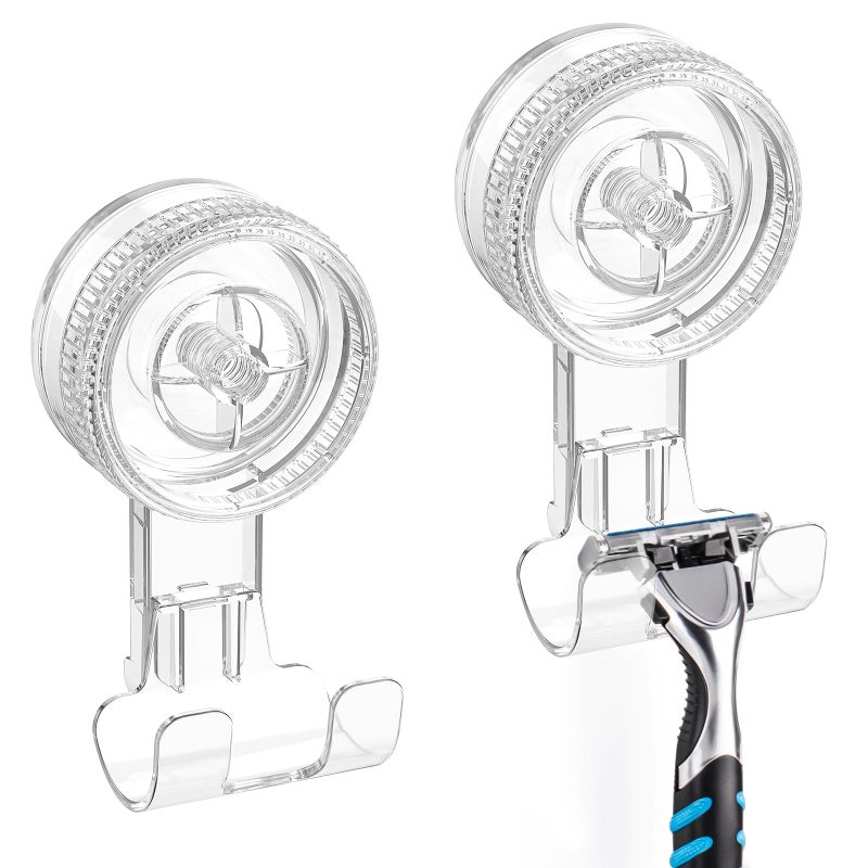 LUXEAR Suction Hooks 2 Pack Razor Hooks Removable Reusable Suction Shower Hook DamageFree Powerful Suction Hanger for Towel Bathrobe Loofah Bathroom Kitchen Storage Hooks Weather Hanger Hook
