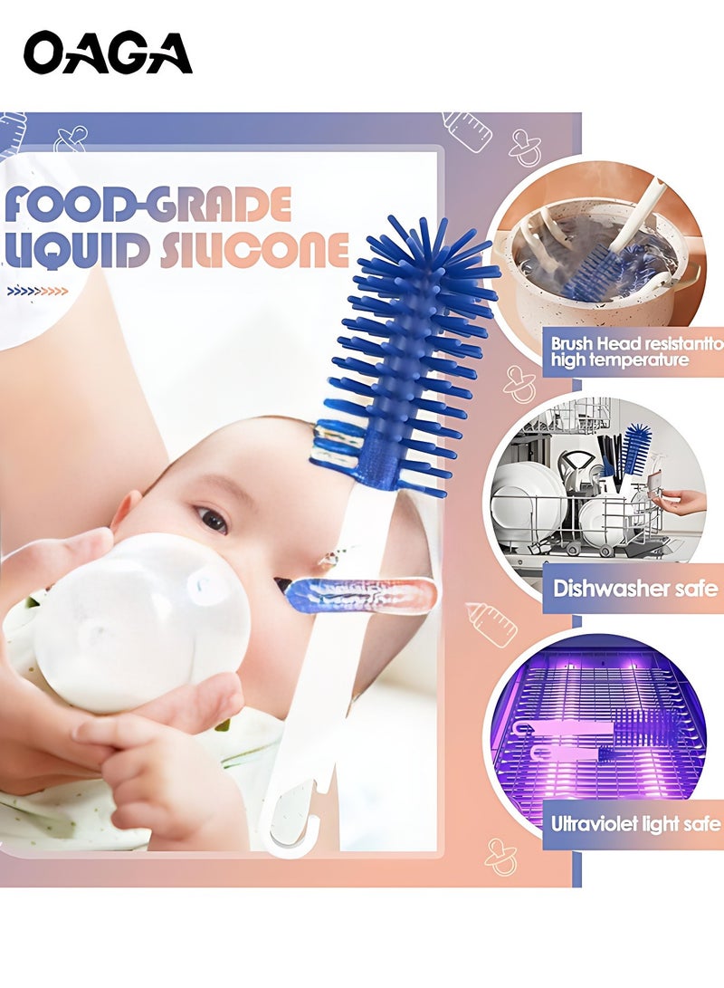 OAGA 6 in 1 Bottle Cleaner Kit, Portable Bottle Brush Set with Storage box for Travel, Soft Yet Durable Silicone Bristles for Scratch-Free Clean, Easy-Grip Handle with Drying Rack Inside (Blue) - Image 2