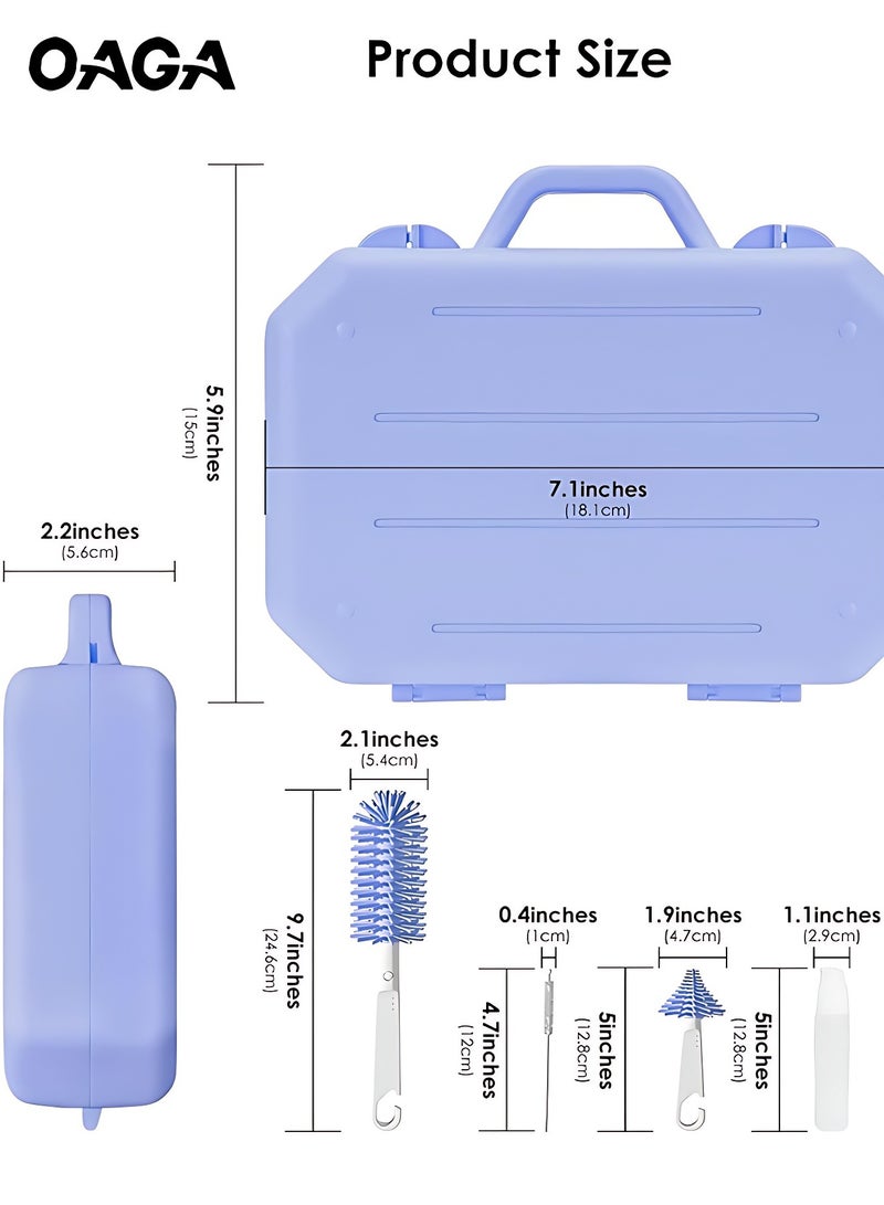 OAGA 6 in 1 Bottle Cleaner Kit, Portable Bottle Brush Set with Storage box for Travel, Soft Yet Durable Silicone Bristles for Scratch-Free Clean, Easy-Grip Handle with Drying Rack Inside (Blue) - Image 3
