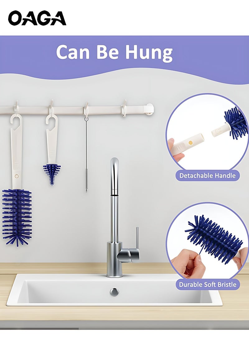 OAGA 6 in 1 Bottle Cleaner Kit, Portable Bottle Brush Set with Storage box for Travel, Soft Yet Durable Silicone Bristles for Scratch-Free Clean, Easy-Grip Handle with Drying Rack Inside (Blue) - Image 4