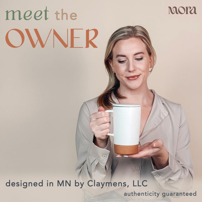 Mora Ceramics Large Tea Mug with Loose Leaf Infuser and Ceramic Lid, 18 oz, Portable, Microwave and Dishwasher Safe, Tall Coffee Cup - Rustic Matte Ceramic Glaze, Modern Herbal Tea Strainer, Cotton - Image 4