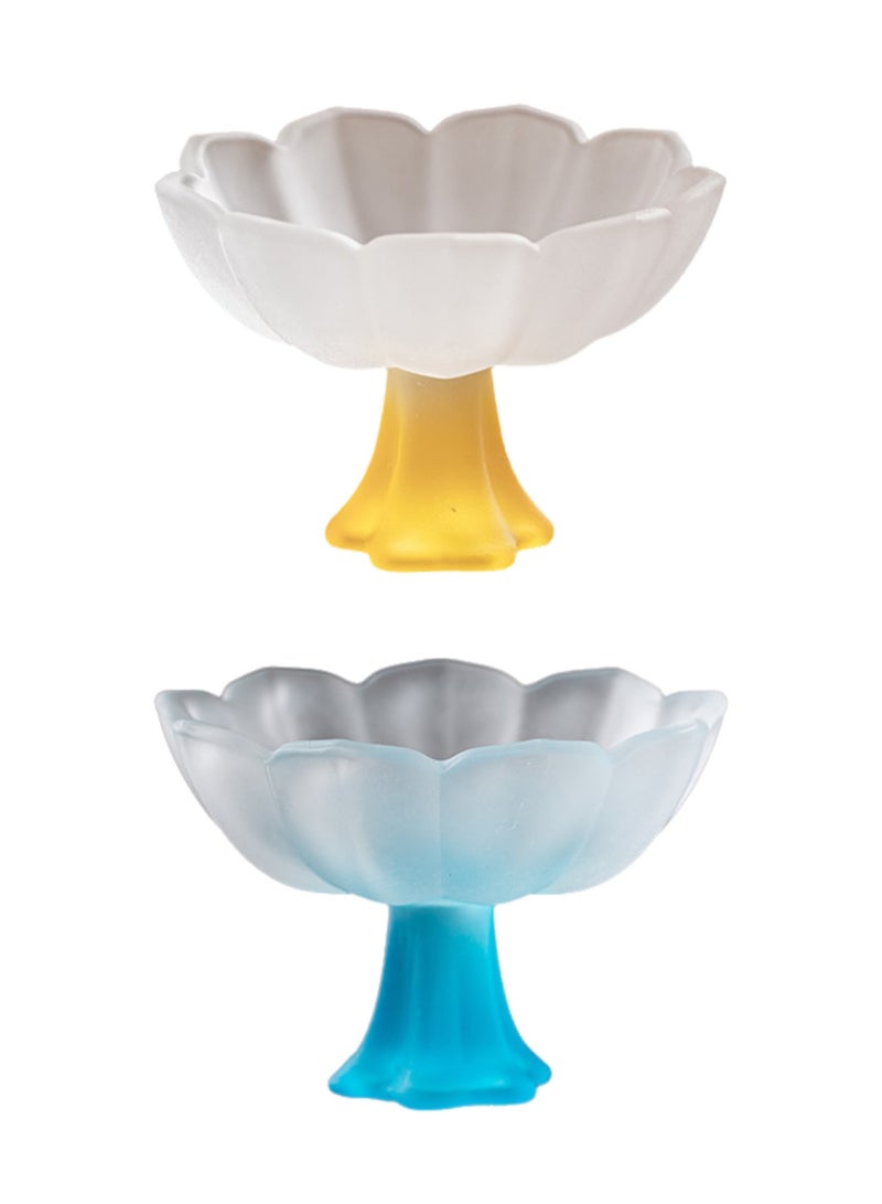 2-Pack of Glazed Pastel High-Footed Cups, High-Footed Tea Cups, Tea Tasting Cups, Scented Cups, Rice Wine And Shochu Cups, Light Luxury And High-Value Host Cups (Yellow+Blue)  - Image 1
