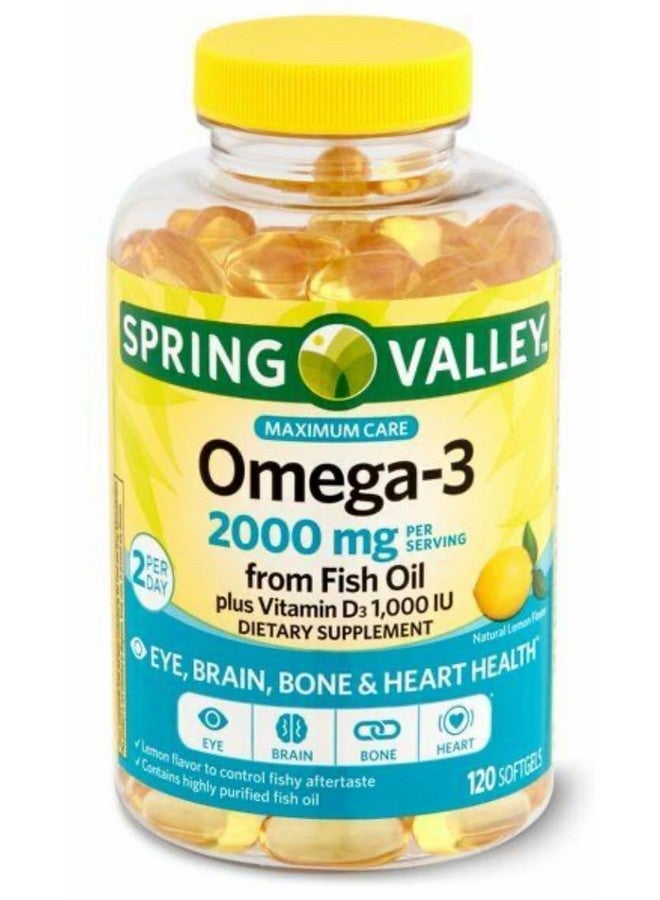 سبرينغ فالي أوميغا-3 من زيت السمك 2000 ملغ، صحة العين، الدماغ، القلب، ليمون، 180 كبسولة لينة (عبوة من 2)