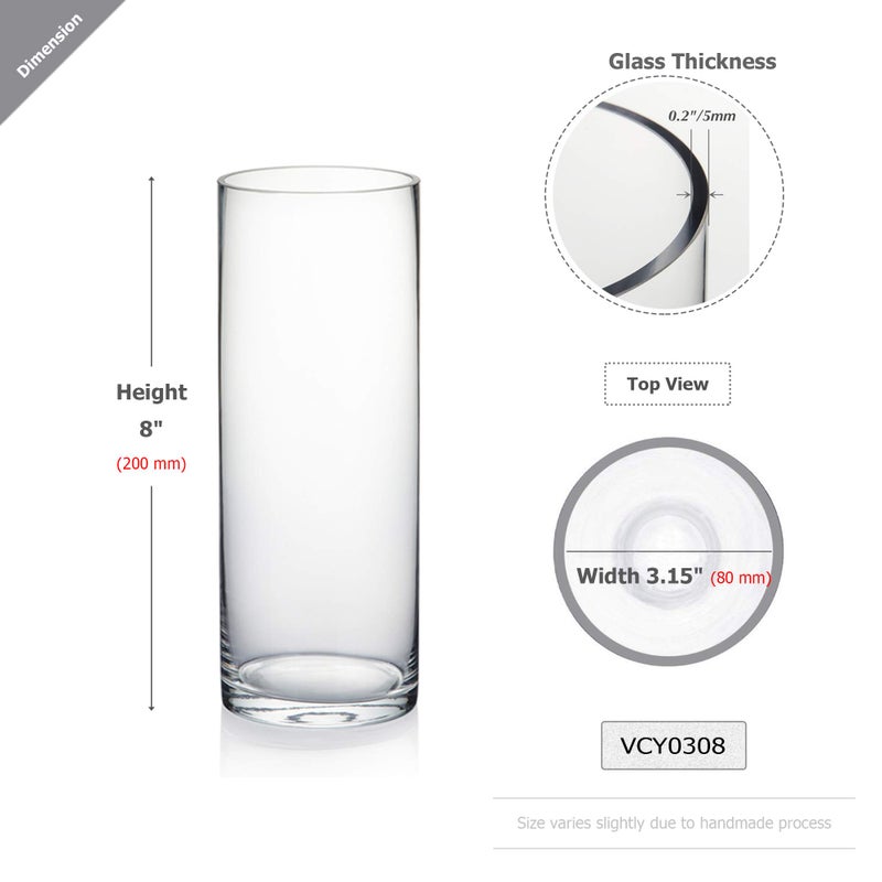 AKDC Wgvi Cylinder Vase, 3" W X 8"H, Clear Skinny Narrow Glass Bud Vase For Wedding Party Flowers Centerpieces Home Office Decor, 1 Piece - Image 2