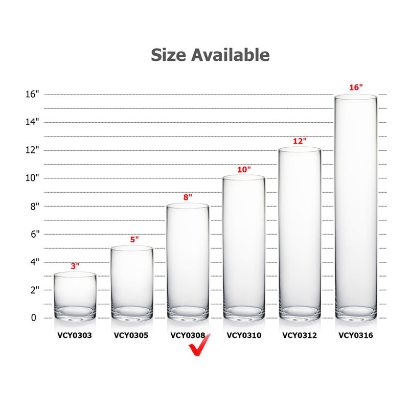 AKDC Wgvi Cylinder Vase, 3" W X 8"H, Clear Skinny Narrow Glass Bud Vase For Wedding Party Flowers Centerpieces Home Office Decor, 1 Piece - Image 3