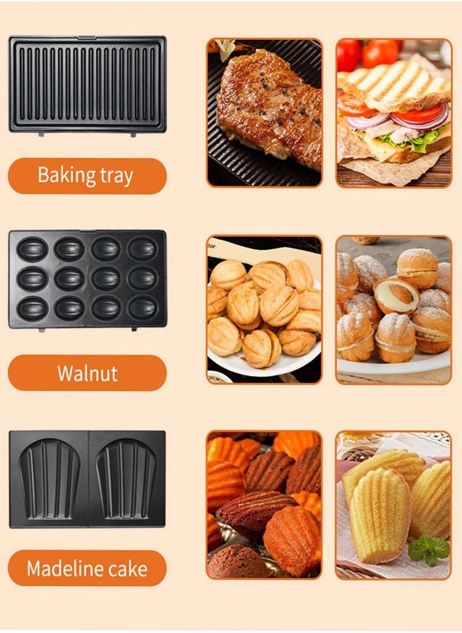 JAMAKY - 6-In-1 Multi Snack Maker With Sandwich-Panini Grill-Waffle-Donut-Madeline Cake-Nut Maker,Detachable Plates & Indicator Lights 1500W JMK2013 - Image 1