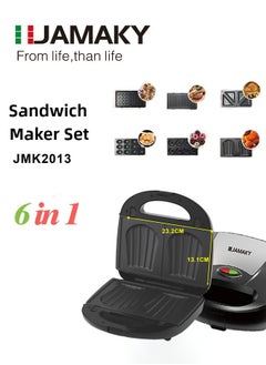 6-In-1 Multi Snack Maker With Sandwich-Panini Grill-Waffle-Donut-Madeline Cake-Nut Maker,Detachable Plates & Indicator Lights 1500W JMK2013