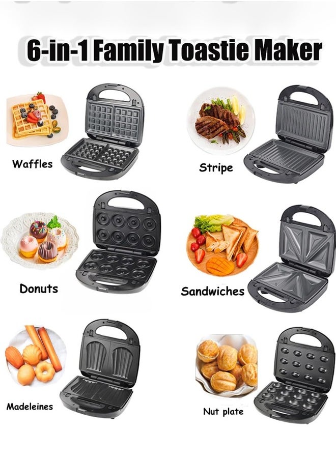 JAMAKY - 6-In-1 Multi Snack Maker With Sandwich-Panini Grill-Waffle-Donut-Madeline Cake-Nut Maker,Detachable Plates & Indicator Lights 1500W JMK2013 - Image 1