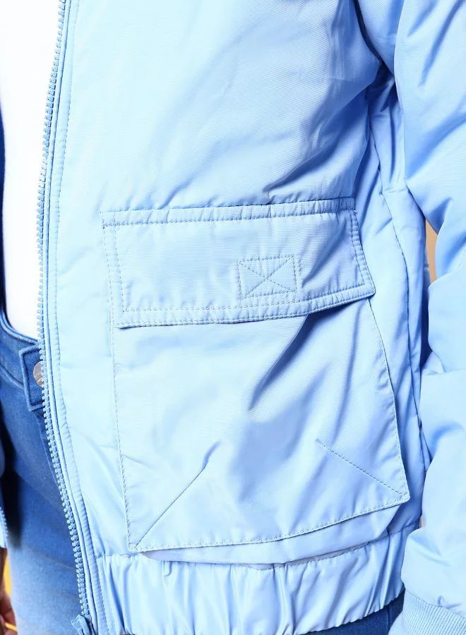 Freehand  Women Regular Fit Solid Crop Cargo Puffer Jacket for Women | Best Price UAE