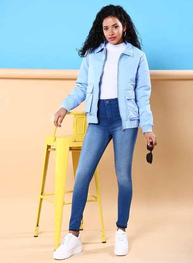 Freehand  Women Regular Fit Solid Crop Cargo Puffer Jacket for Women | Best Price UAE