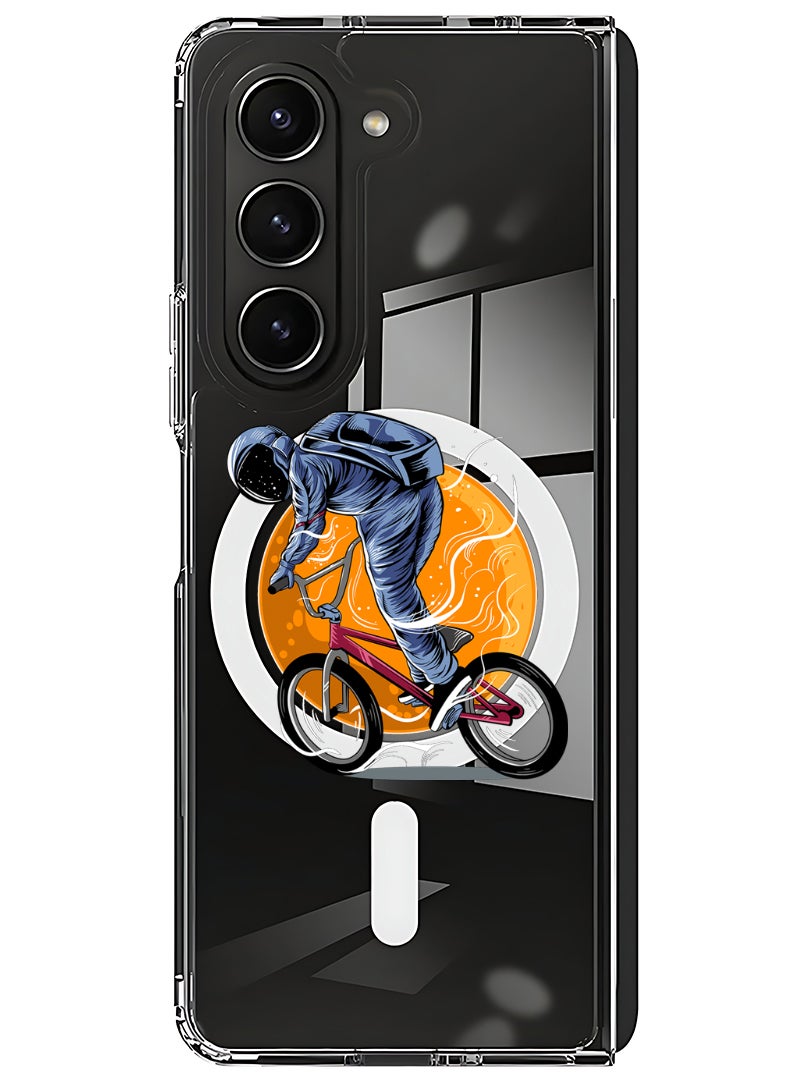 Theodor Magnetic Case for Samsung Galaxy Z Fold 5 Compatible with MagSafe Wireless Charging, Shockproof Phone Bumper Cover Astronaut riding Bike - Image 1