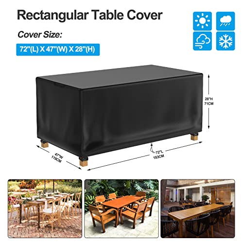 DUDSOEHO Patio Table Cover 100% Waterproof, 72x47x28 inch Outdoor Table Cover Rectangular, Patio Furniture Cover for Dinning Furniture, Picnic Coffee Tables Chairs and Sofas, Black - Image 2