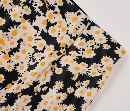Keasmto Womens Floral Midi Skirt High Waisted Daisy Print Flowers Silk Satin Summer Casual Skirts S - Image 3
