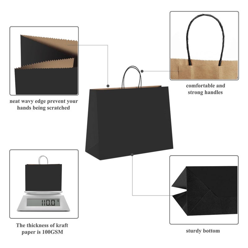 GSSUSA Gift Bags large with Handles 16x6x12 Black 50Pcs, Kraft Paper Bags Bulk for Small Business, Paper Shopping, Grocery, Shopping bag for Boutique, Merchandise - Image 3