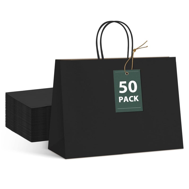 GSSUSA Gift Bags large with Handles 16x6x12 Black 50Pcs, Kraft Paper Bags Bulk for Small Business, Paper Shopping, Grocery, Shopping bag for Boutique, Merchandise - Image 1