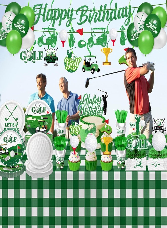 تتضمن زينة حفلات أعياد الميلاد بطابع الجولف من QIYANPAX أطباقًا، ومناديل، وأكوابًا، وأدوات مائدة، ولافتة، وزينة معلقة، وزينة للكيك والكب كيك، وبالونات، ومفارش طاولات، تكفي لـ ٢٤ شخصًا. - Image 4