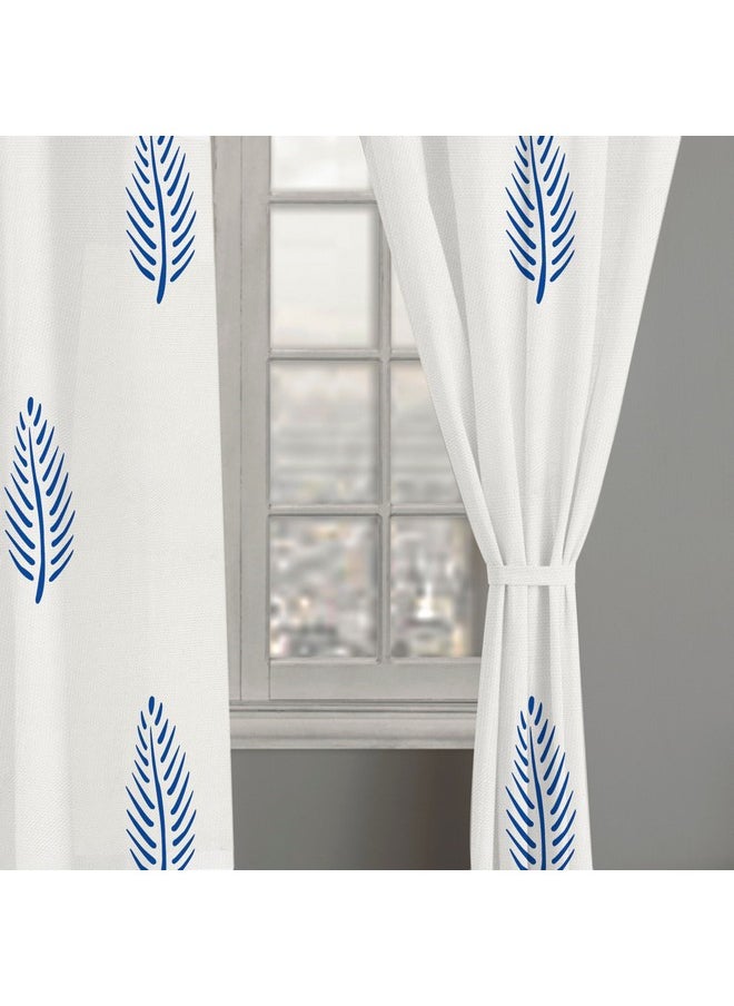 LINENWALAS - LINENWALAS Cotton Curtains Set Of 2, Canvas Window Curtains Home Dã©Cor, Hangs Elegantly With Back Loops (4.5X5 Ft, Blue Leaf)(Lined) - Image 1