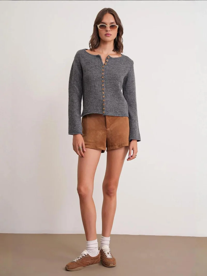 MixRay Mixray Buttoned Ribbed Knit Cardigan