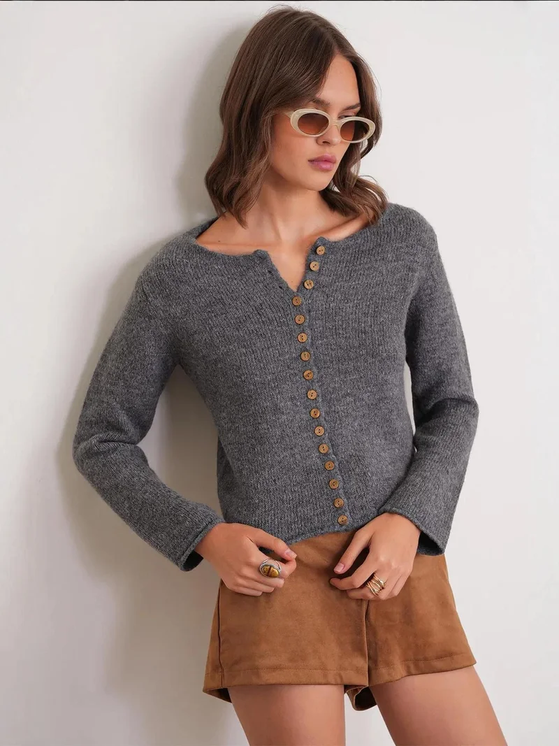MixRay Mixray Buttoned Ribbed Knit Cardigan