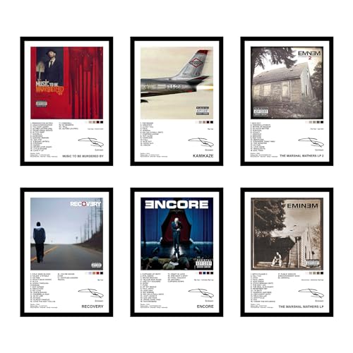 CodersParadise Wood Eminem Wall Poster Frames - Pack Of 6 | 8 X 12Cm (A4 Size) | Aesthetic Artwork Framed Posters | Framed Posters For Living Room, Bedroom - Image 1