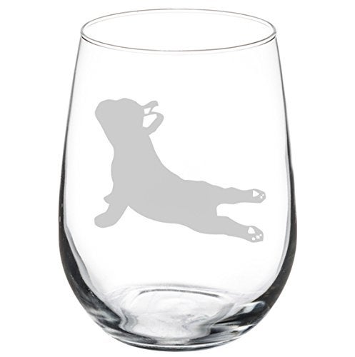 MIP Wine Glass Goblet French Bulldog Frenchie Yoga 17 oz Stemless