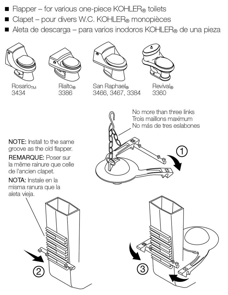 KOHLER GENUINE PART K-GP84995 FLAPPER Toilet Flapper, Hinge, 2" hinge flapper used in various one-piece toilets
