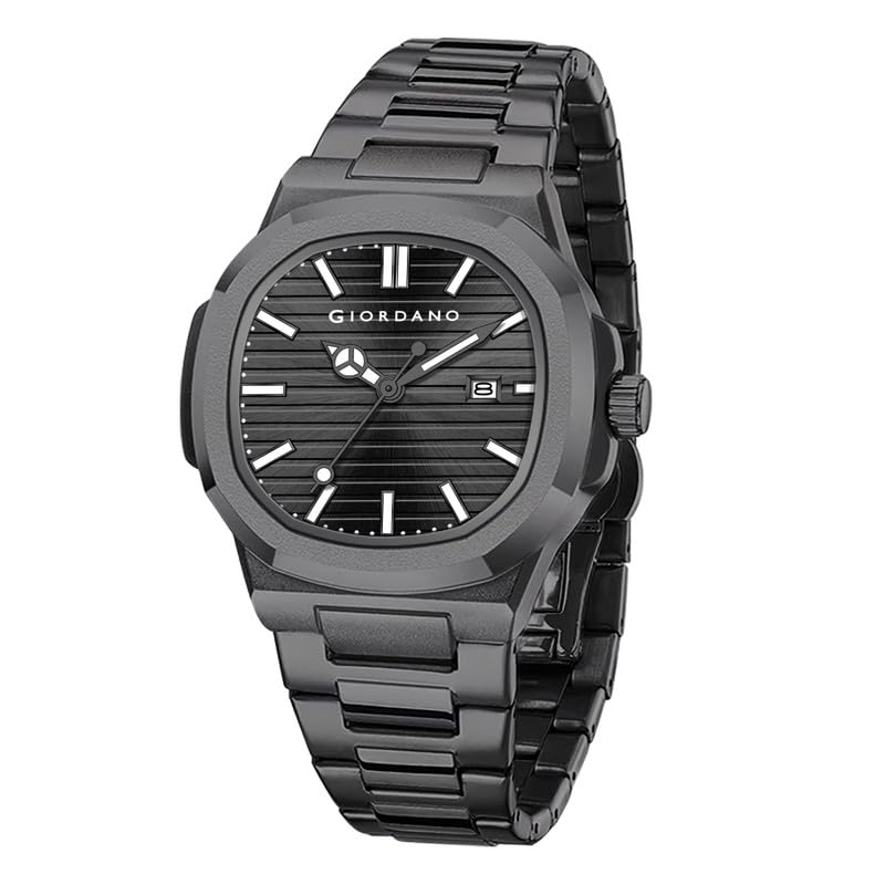Giordano Analog Watch for Men – Textured Dial, Stainless Steel Strap, Date Display, Quartz Movement, Water Resistant - Image 1