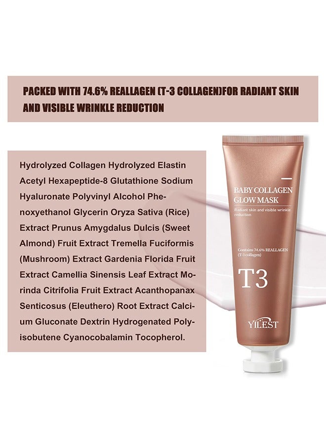 ييلست قناع T3 Collagen Pestlo، قناع Baby Collagen Glow، قناع تقشير T3 Collagen، قناع شد المسام للعناية بالبشرة المضادة للتجاعيد، قناع لف الكولاجين، شد مرونة الجلد (70 مل) - Image 2